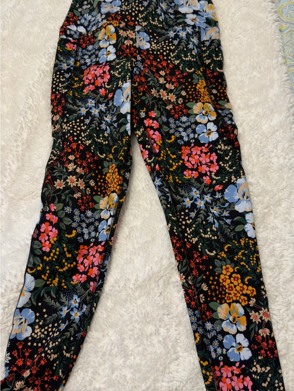 Laura Ashley Black Floral Print Leggings with Multicolor Blooms